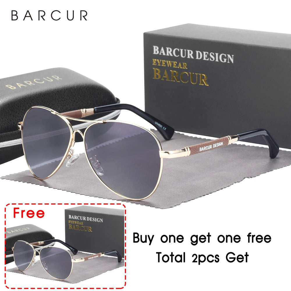 BARCUR Design Memery Frame Sunglasses Polarized For Men Sun Glasses Women Pilot Gradient Lens Eyewear Mirror Shades
