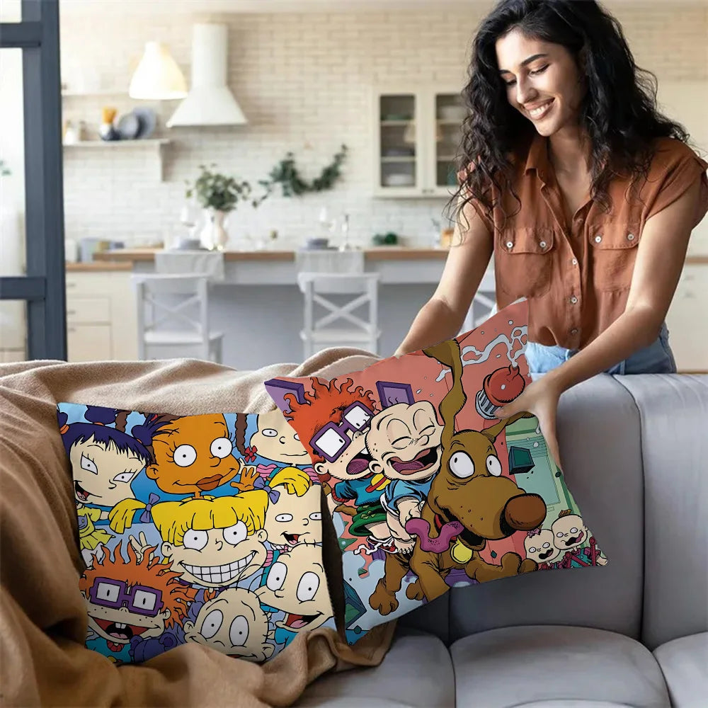 Cartoon Funny R-Rugrats Pillow Covers Cartoon Sofa Decorative Home Double-sided Printing Short Plush Cute Cushion Cover