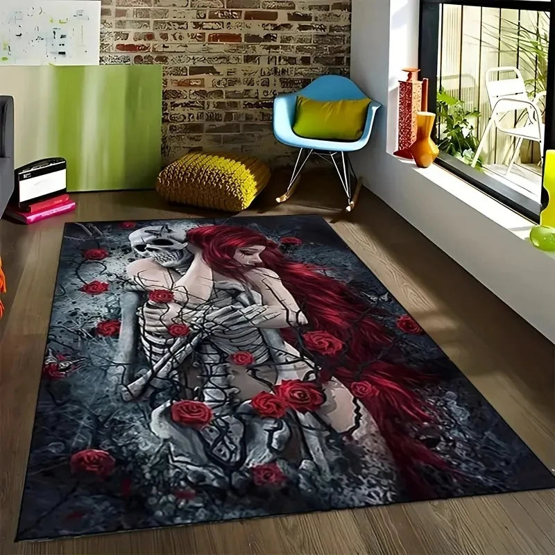 Halloween Skull Gothic Carpet for Living Room Decor Sofa Table Large Area Rugs Bedroom Bedside Floor Mat Hallway Balcony Mat