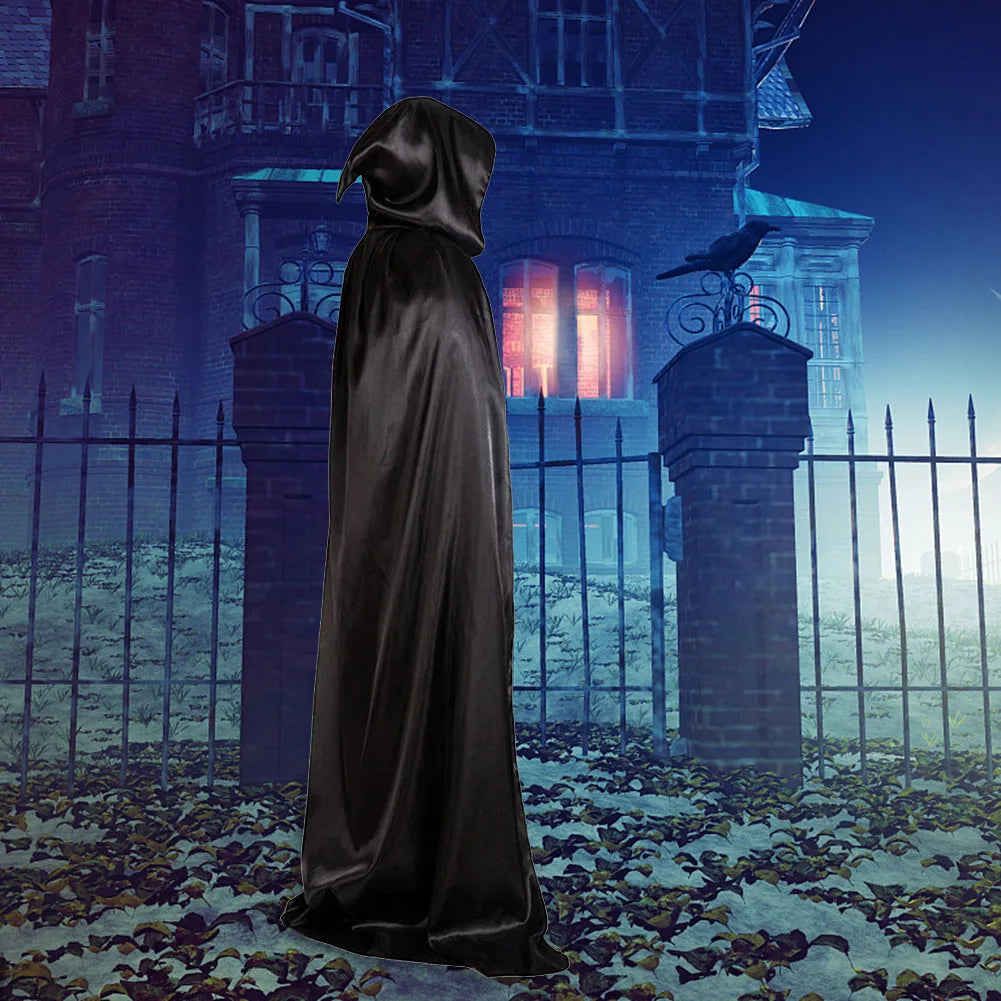 Black Vampire Cloak Cosplay Costume Halloween Hooded Cloak Cape Robe Adult Cosplay Anime Figures Halloween Costume Party Decor