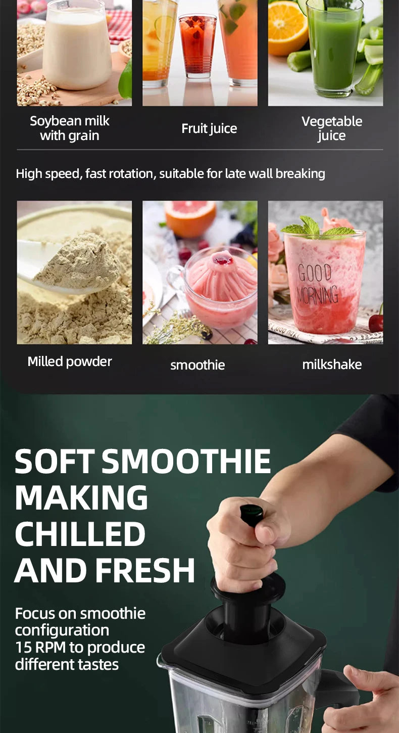 2000W Heavy Duty Commercial Blender Stationary Mixer Ice Smoothies Appliances for Kitchen Professional High Power Food Processor