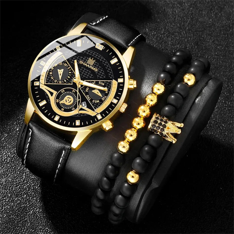 3PCS Set Men Watch Minimalist Men's Fashion Ultra Thin Watches Simple Men Business Leather Quartz Wristwatch Relogio Masculino