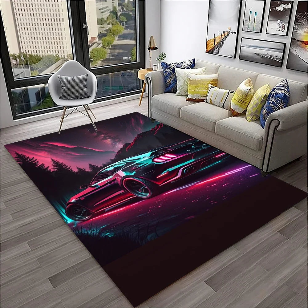 Racing Car Sports Car Carpet Rug for Home Living Room Bedroom Playroom Sofa Doormat Decor,Kids Game Area Rug Non-slip Floor Mat