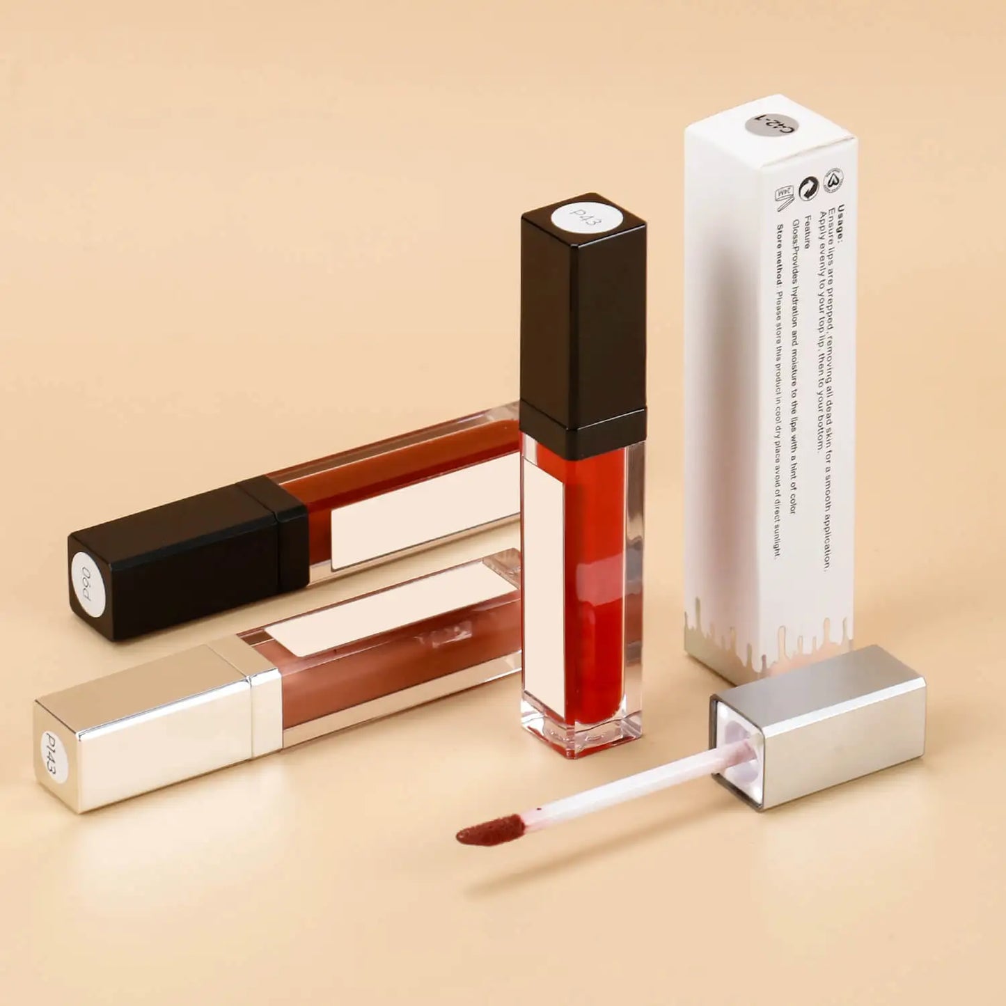 Lip Gloss with Led Light and Mirror Private Label Lipstick Liquid Shiny Colors P42 P43 P90 P143