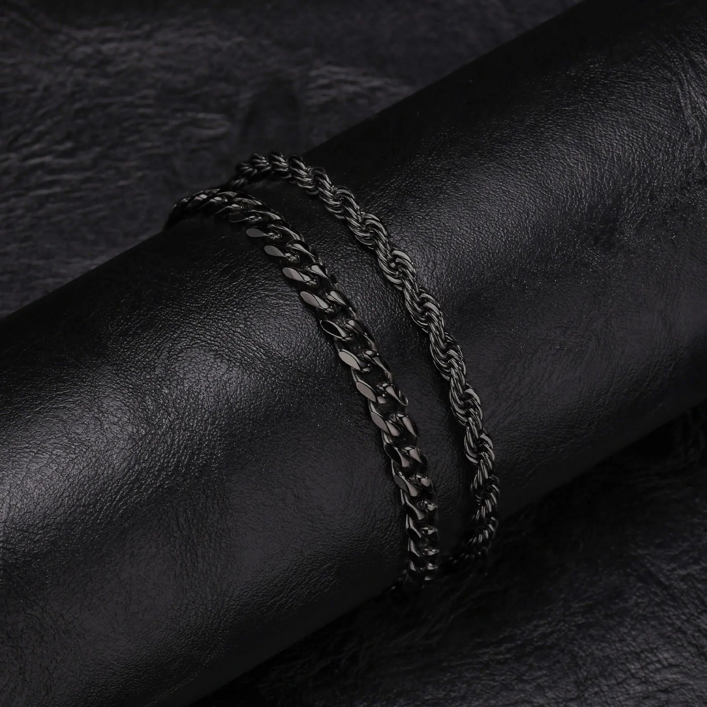 2pcs Men's Chain Bracelets,Silver Gold Black Color Stainless Steel Twisted Rope Chain,Trendy Cuban Chain Wristband Gift