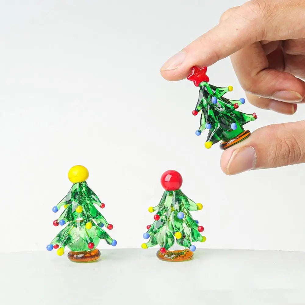 Glass Crystals Christmas Tree Figurine Statue Mini Christmas Tree Miniature Table Ornaments Handmade Crystals Ornaments