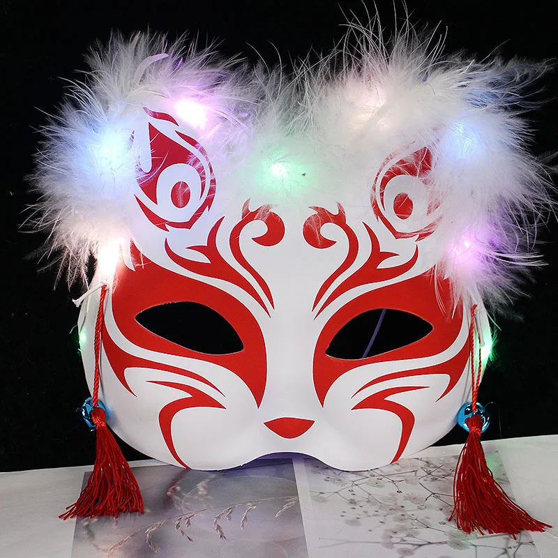 Luminous Led Mask Japanese Foxes Mask Rave Costume Anime Half Face Cat Masks Masquerade Festival Halloween Party Cosplay Props