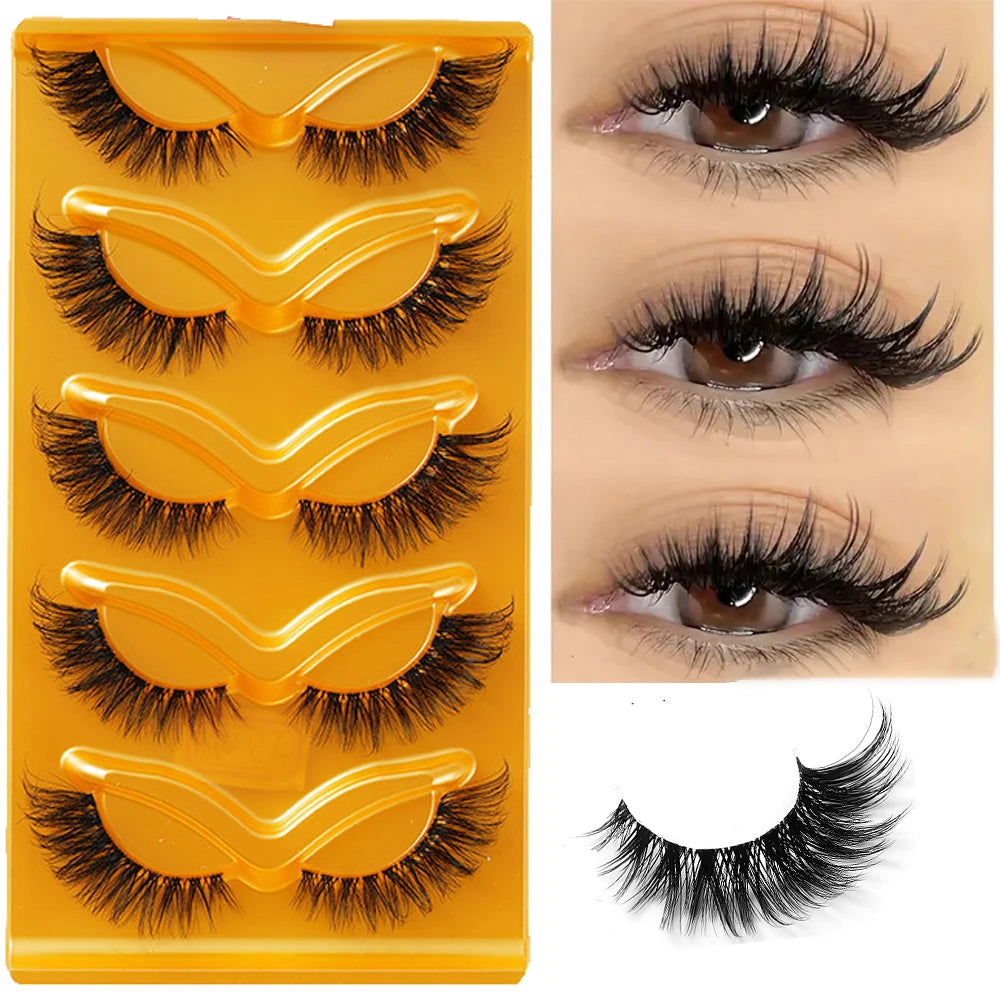 5 pairs of European and American fox style eye tail elongated false eyelashes, transparent stem, three-dimensional simulation, d