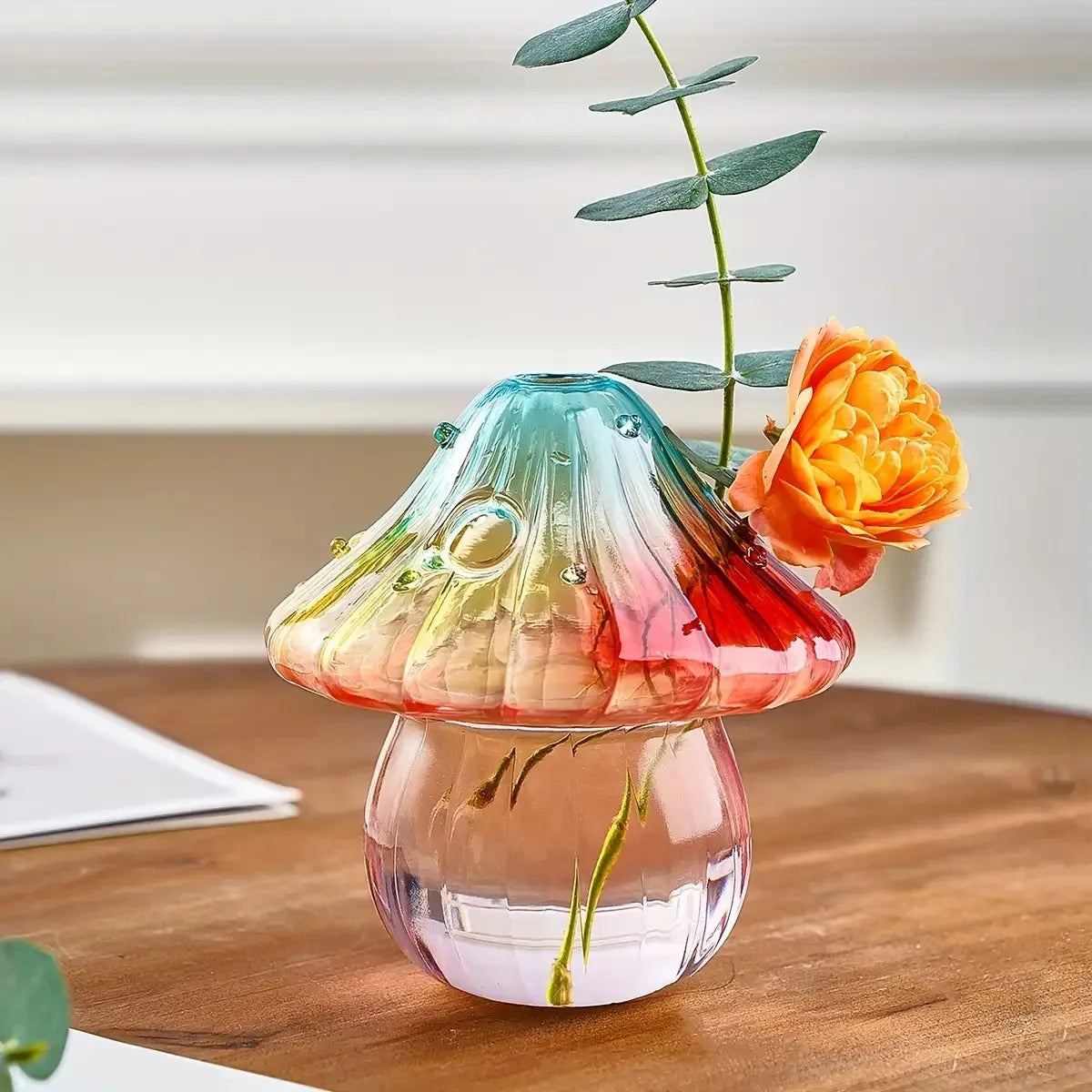 Boho Glass Mushroom Vase - Handcrafted Hydroponic Cylinder Planter for