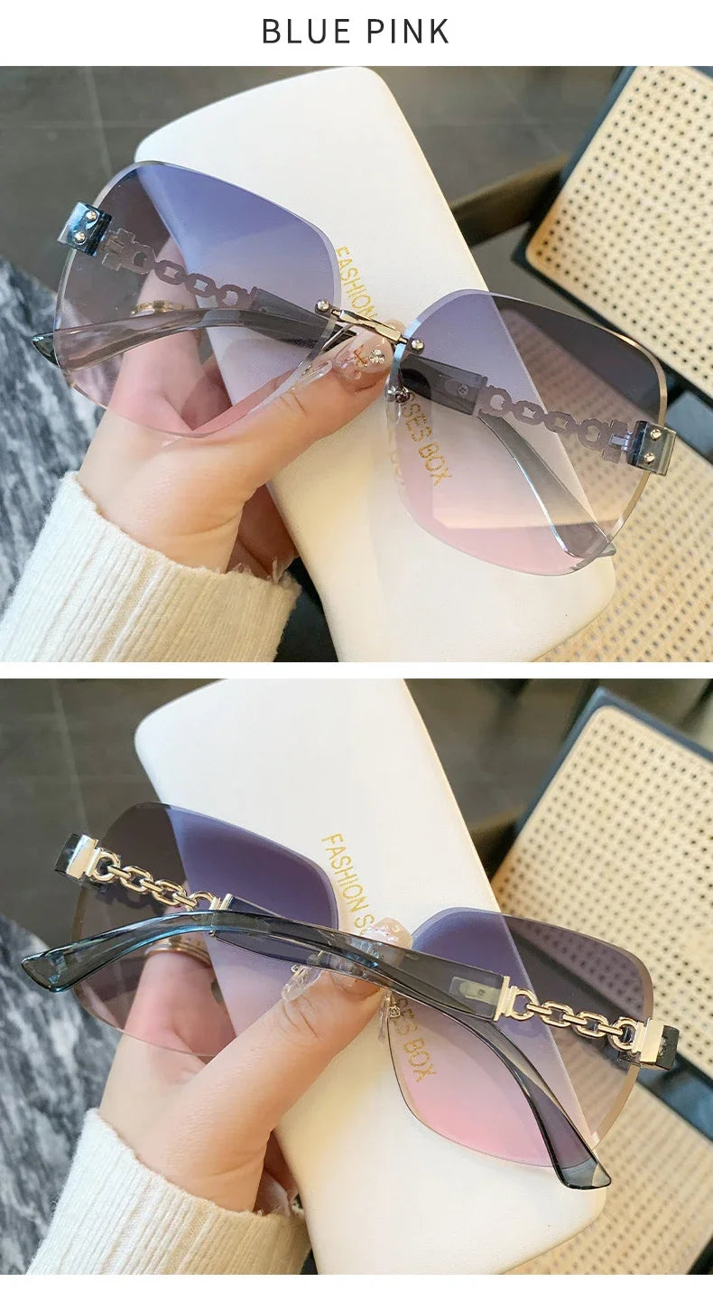 New Square Sunglasses Women Beautiful Brand Designer Colorful Sun Glasses Female Rimless Round Outdoor Eyewear