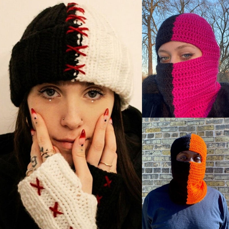Terrifying Ghost Knitted Winter Balaclava Bucket Hat Full-Head Halloween Cosplay