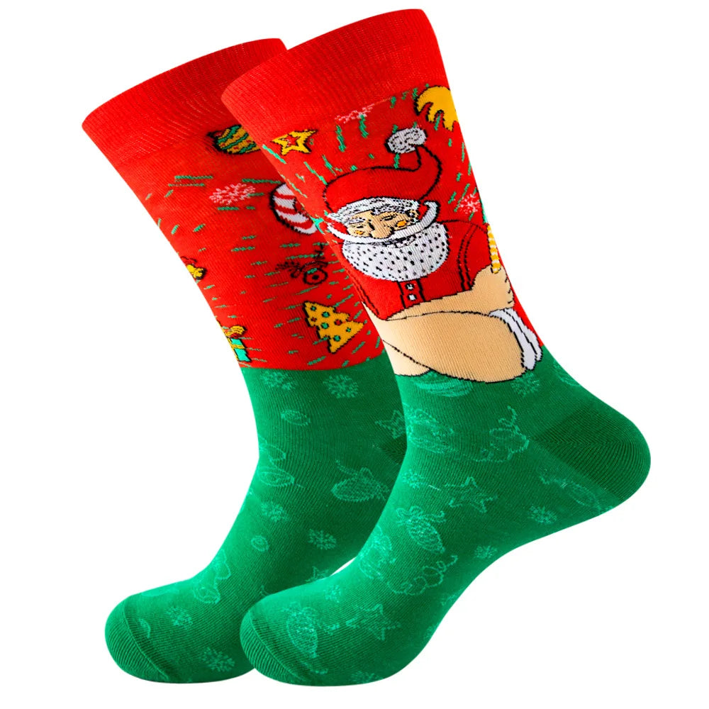 Men Women Socks Lover Christmas Halloween Celebrate Santa Elk Gift Party Biscuits Snow Happy Funny Tide Cotton Socks EU38-46