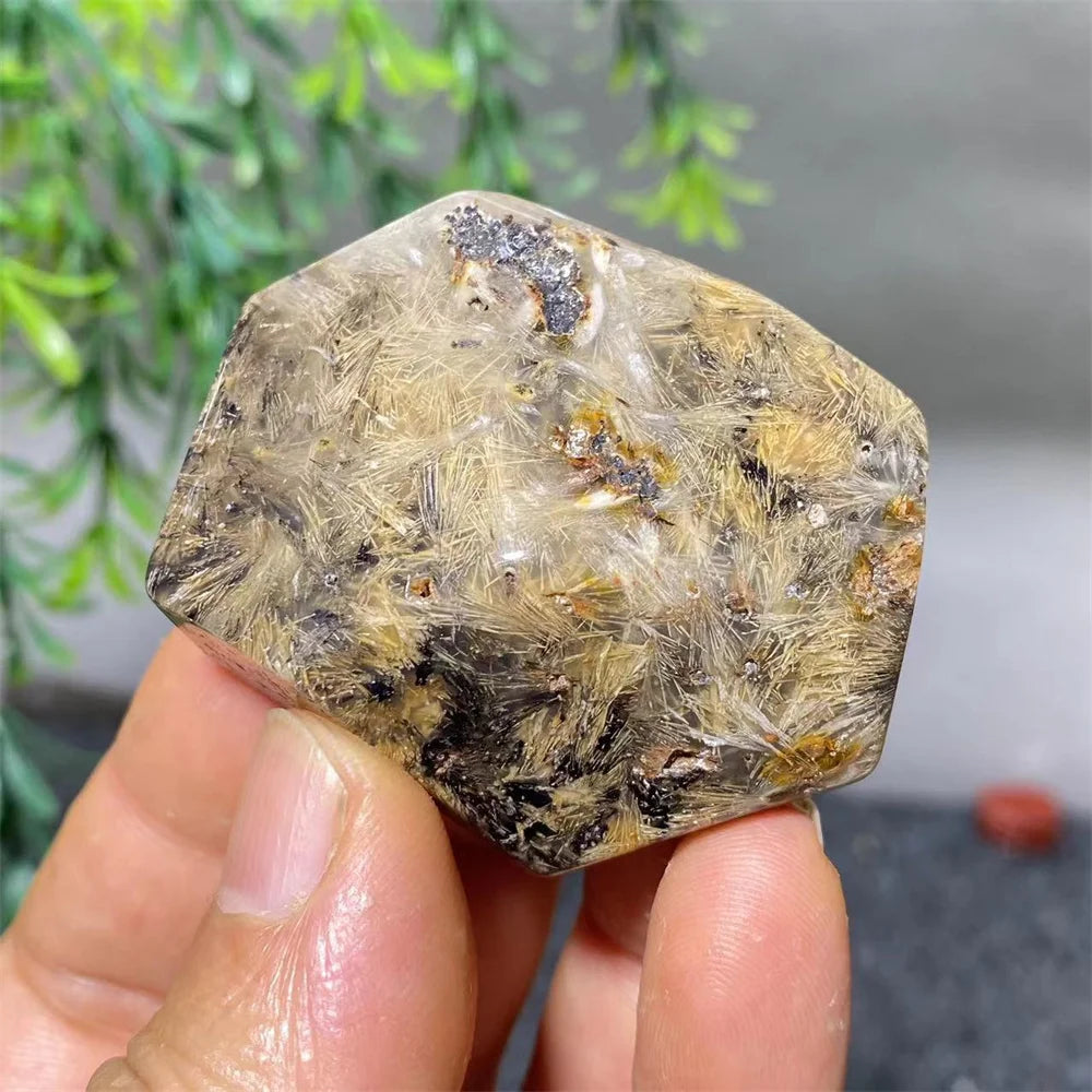 Crystal Natural Hair Agate Slab Polyhedron Quartz Minerals Home Decoration Stone Reiki High Quality Beauty Healing