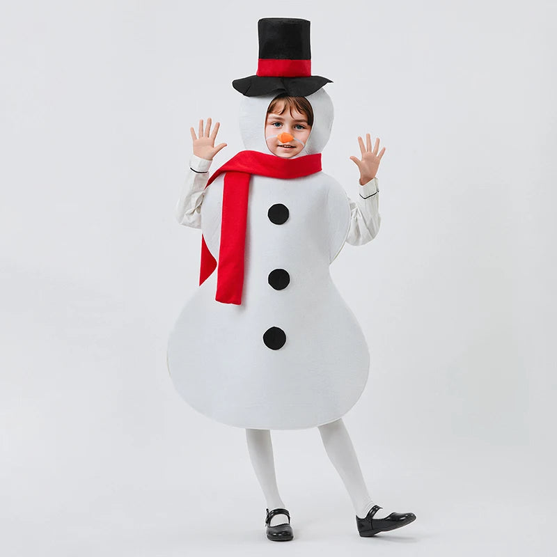 Snowman Costume Set with Sleeveless Jumpsuit Faux Nose and Scarf - 3 Piece Christmas Halloween Outfit for Kids