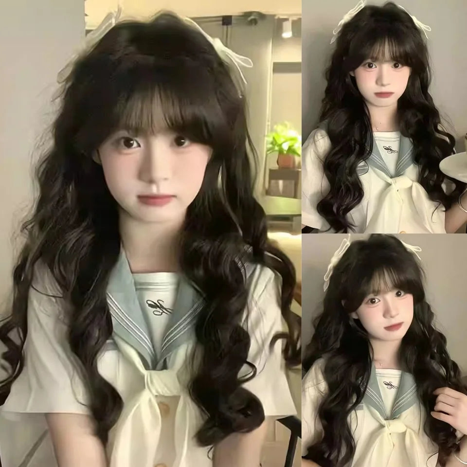 Synthetic Short Lolita Cosplay Christmas Halloween Bob Brown Blonde LM Wig With Long Curly Ponytail Natural Fake Hair for Women