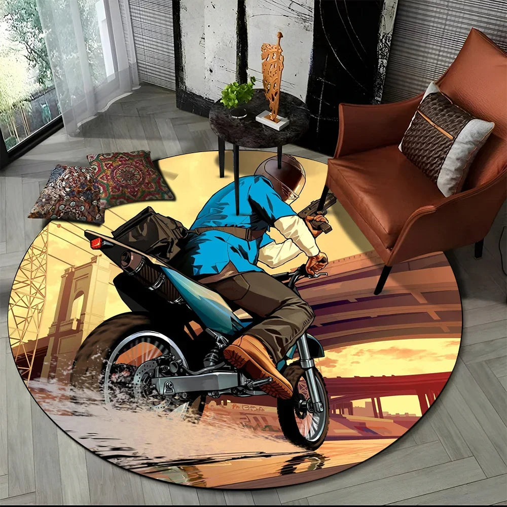 Grand Theft Auto Games GTA  Gamer Round Carpet Rug for Living Room Bedroom Child Playroom Decor,Pet Area Rug Non-slip Floor Mat