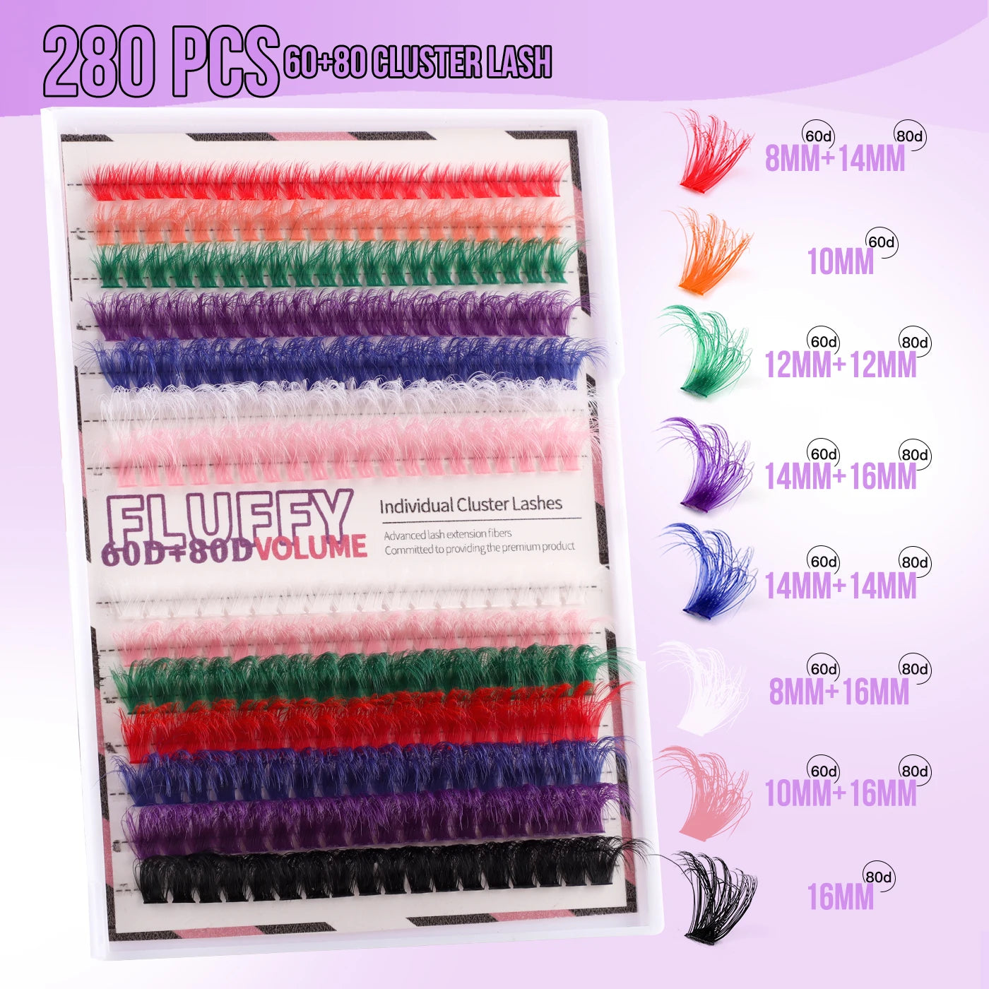 8 Colors Eyelash Extensions colorful 60D 80D Fluffy False Eyelashes Colour natural long cluster russian fanning lashes makeup