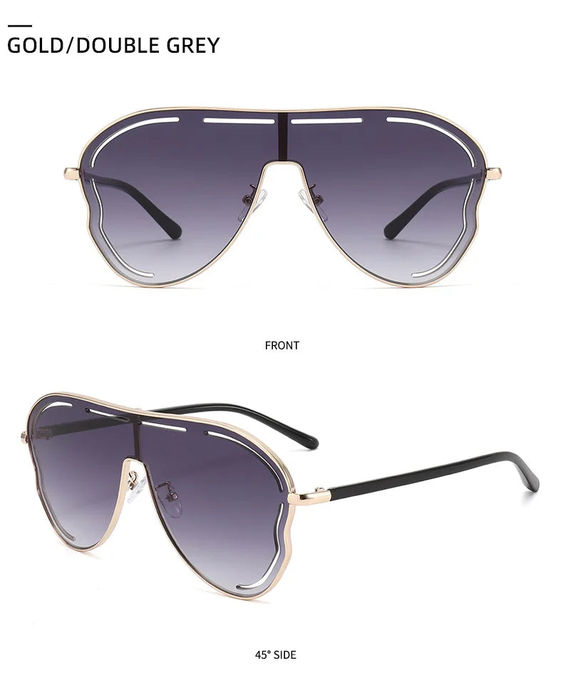 Oversized Hollow One-Piece Sunglasses Women Big Frame 2024 Luxury Brand Special-Shaped Sun Glasses For Ladies Eyewear Shades