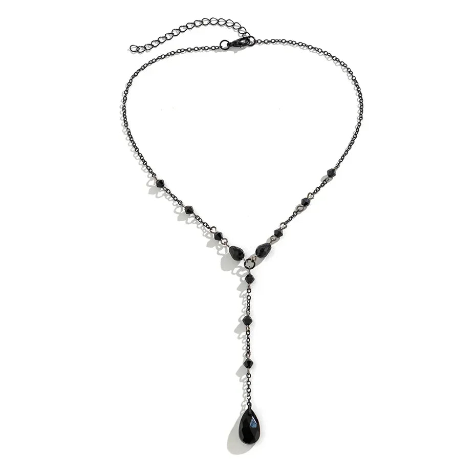 Black Water Drop Crystal Chest Chain Necklace for Women Collares Vintage Sexy Link Choker Y2K Halloween Jewelry Accessories
