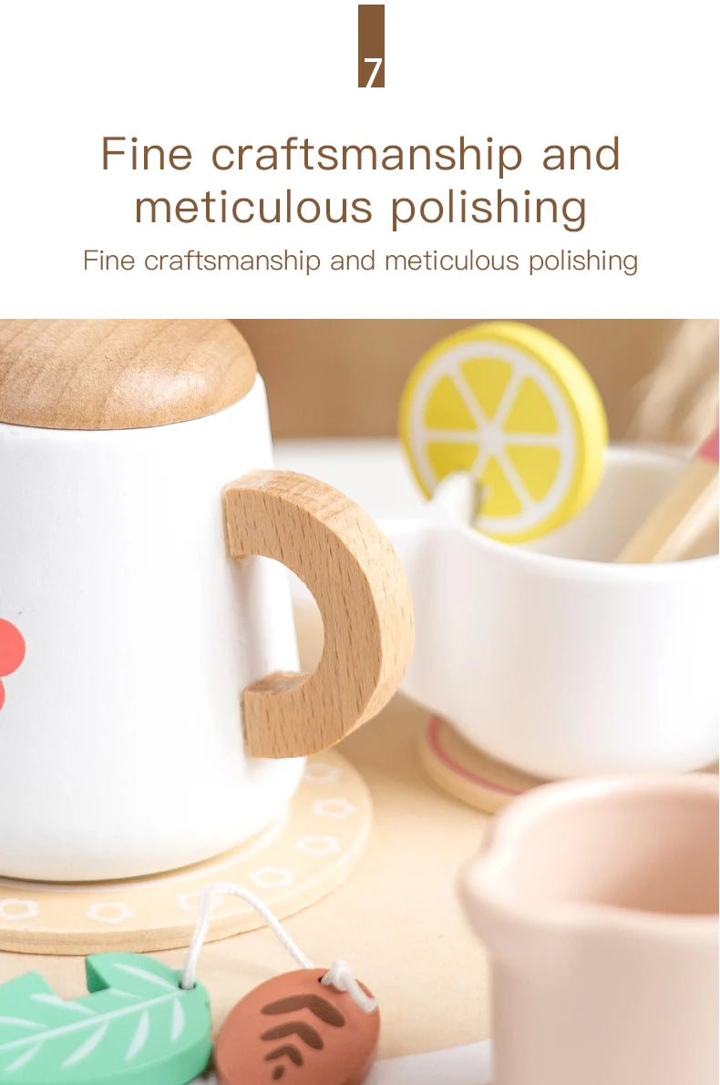 Kids Simulation Wooden Dessert Food Toys Kitchen Cookies Coffee Afternoon Tea Pretend Play Toys for Boy Girls Birthday Xmas Gift