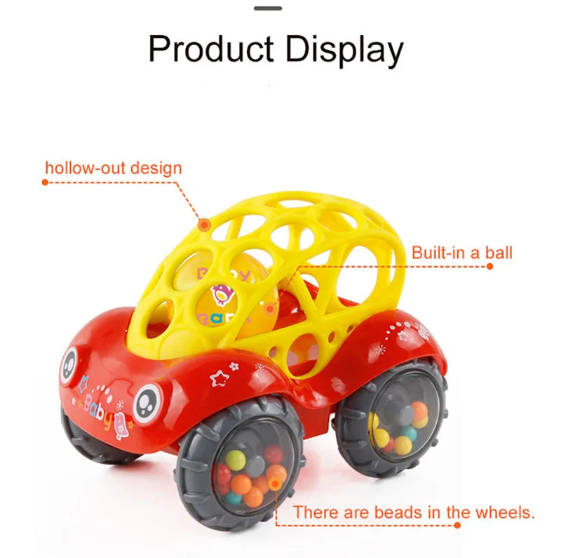 Baby Car Toys for 6 12 Months Friction Car Infant Soft Rubber Inertial Push and Go Vehicles Roll Car Hand Rattle Gift for Kids