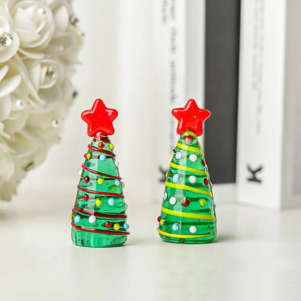 Glass Crystals Christmas Tree Figurine Statue Table Ornaments Christmas Tree Miniature Mini Handmade Crystals Ornaments