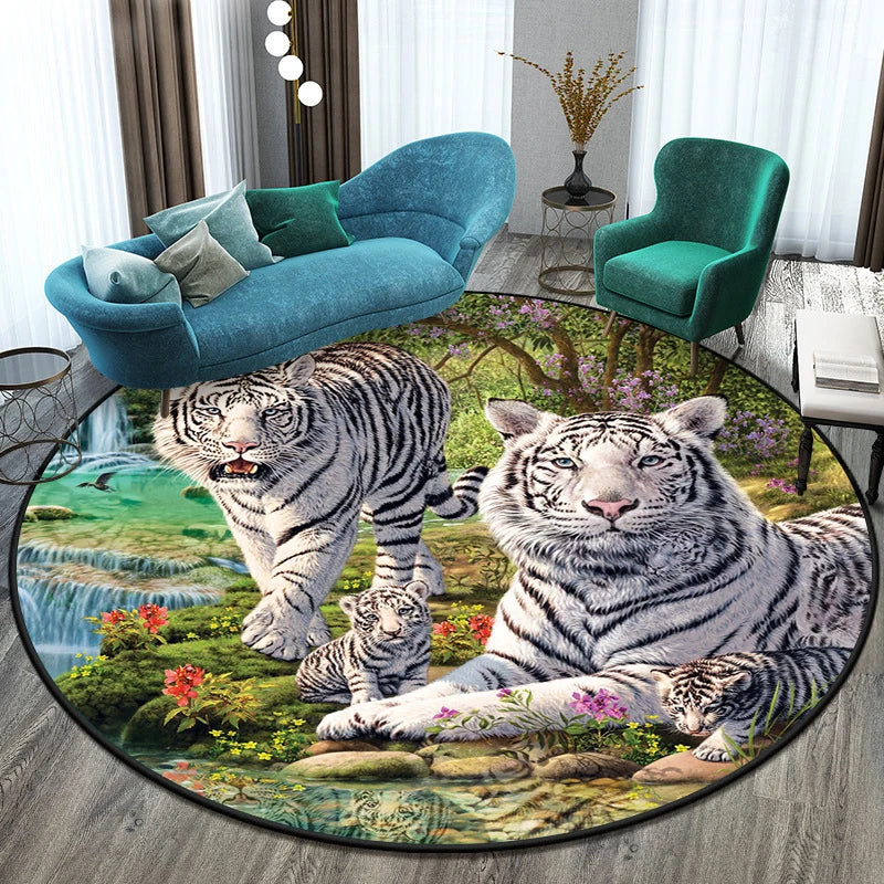 Tiger Round Rug Floor Mats Living Room Rugs Kids  Decor Gifts Restroom     Prayer  Area