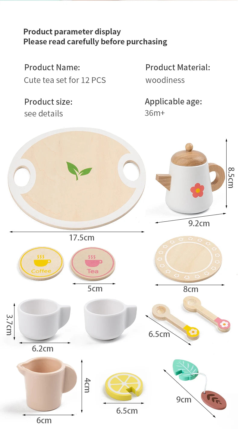 Kids Simulation Wooden Dessert Food Toys Kitchen Cookies Coffee Afternoon Tea Pretend Play Toys for Boy Girls Birthday Xmas Gift