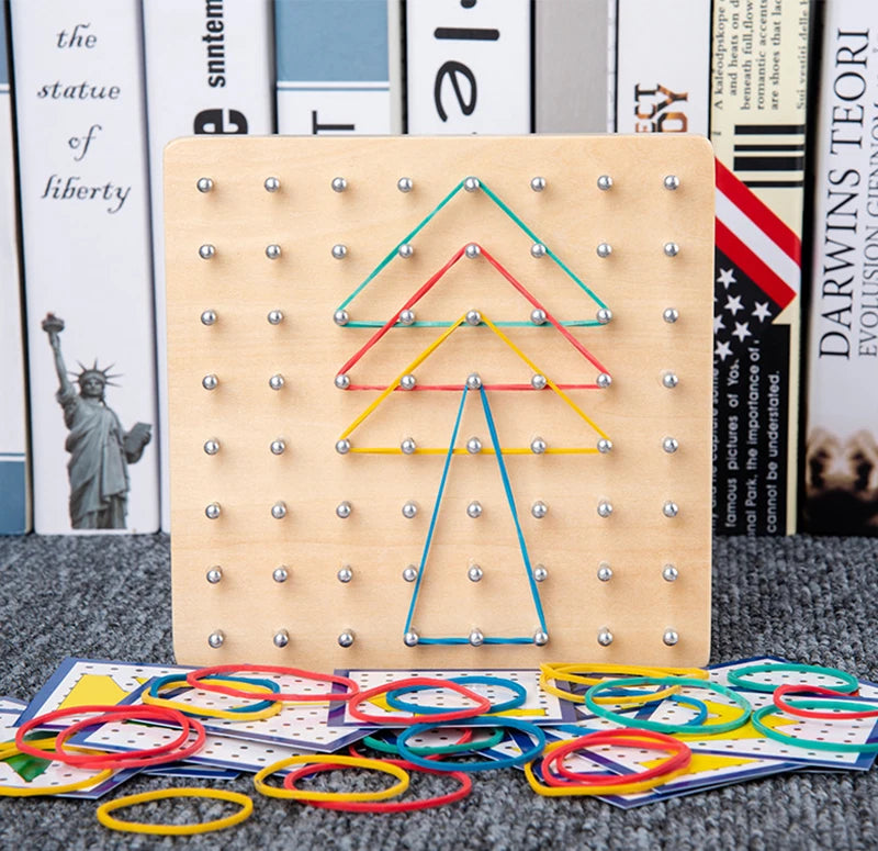 Children Math Wooden Toys Set Geometric Shape Rubber Band Nailboard Game Montessori Educational Creative Toy Fine Christmas gift