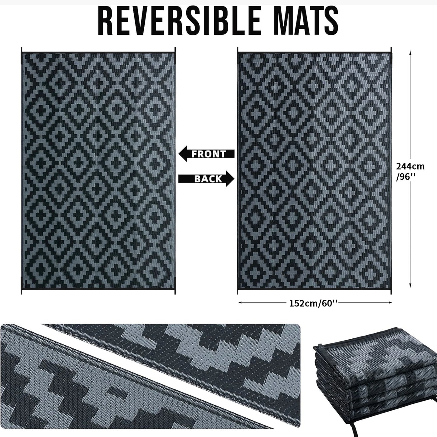 152x244CM Outdoor Rug for Patio Waterproof Anti-slip Plastic Straw Garden Mat Carpet UV Resistant Rugs for Camping Beach Picnic