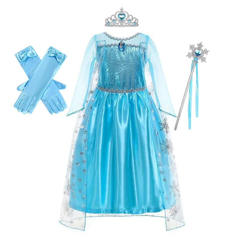 Elsa Dress for Girls Birthday Role Snow Queen Elsa Princess Dresses Kids Halloween Carnival Easter Party Dress Up Girls Costume