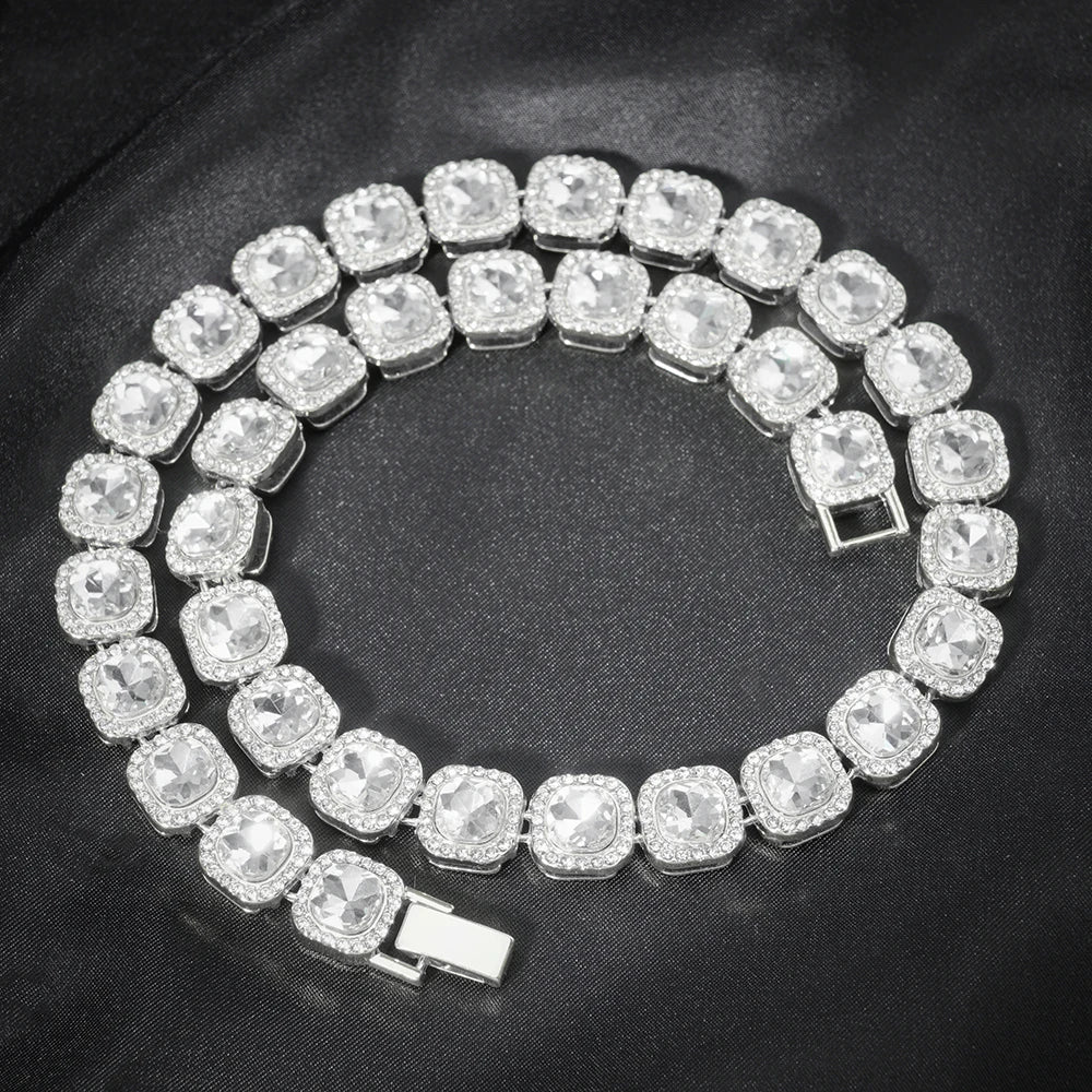 Luxury Paved Crystal Heart 13mm Cuban Link Chain Necklace for Women Hip Hop Iced Out Round Square Tennis Chain Bracelet Jewelry