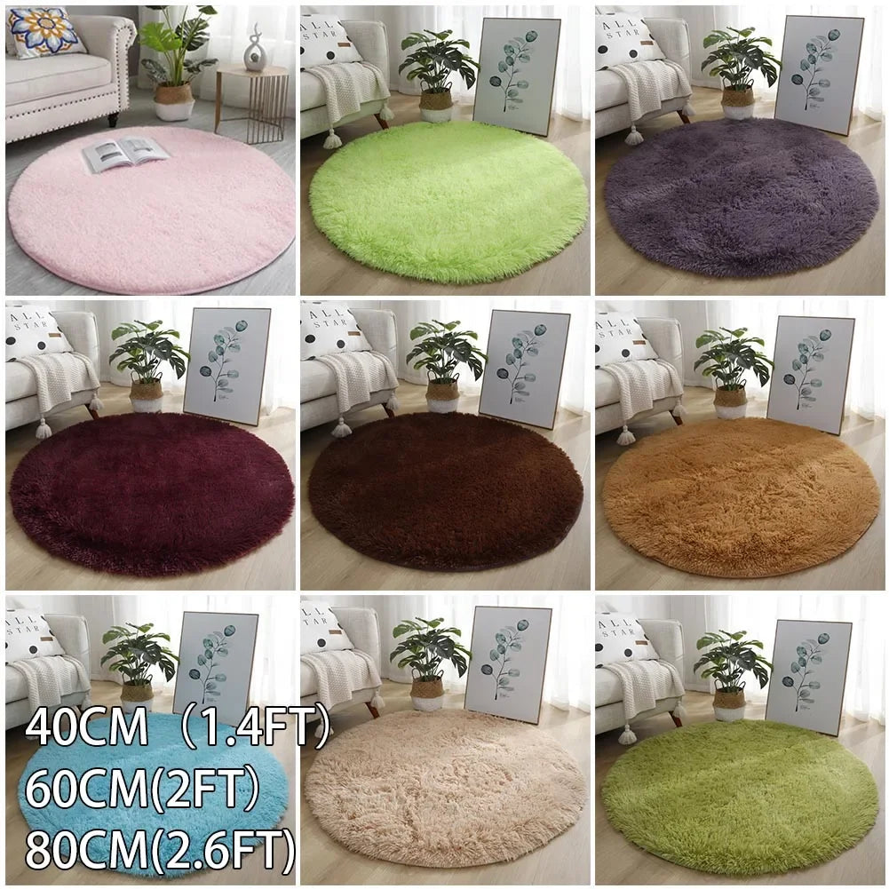 40/60/80cm Anti-Slip Round Rugs Large Shaggy Rug Super Soft Mat Living Room Bedroom Carpet Home Furnishings