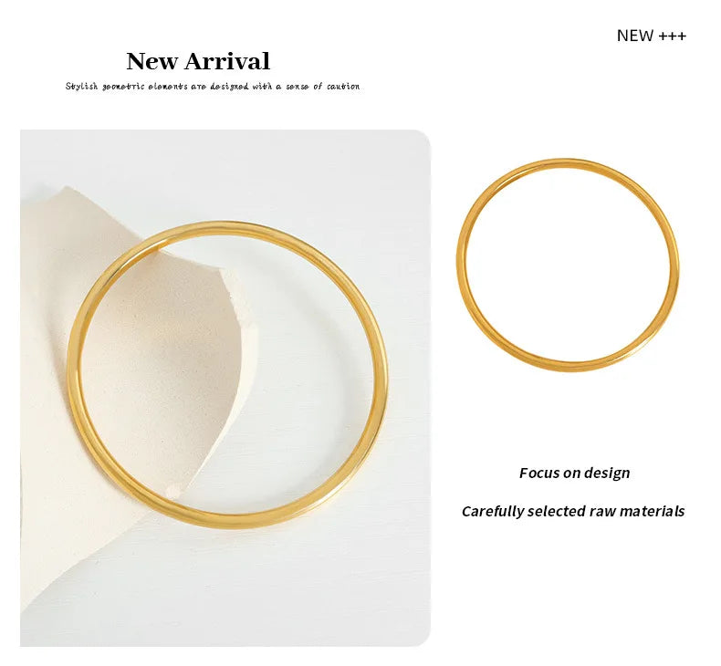 Fadeless Bracelet Bangles For Women Stainless Steel Gold Plated Simple Round Women's Bangle Bracelets Woman Jewelry Accessories