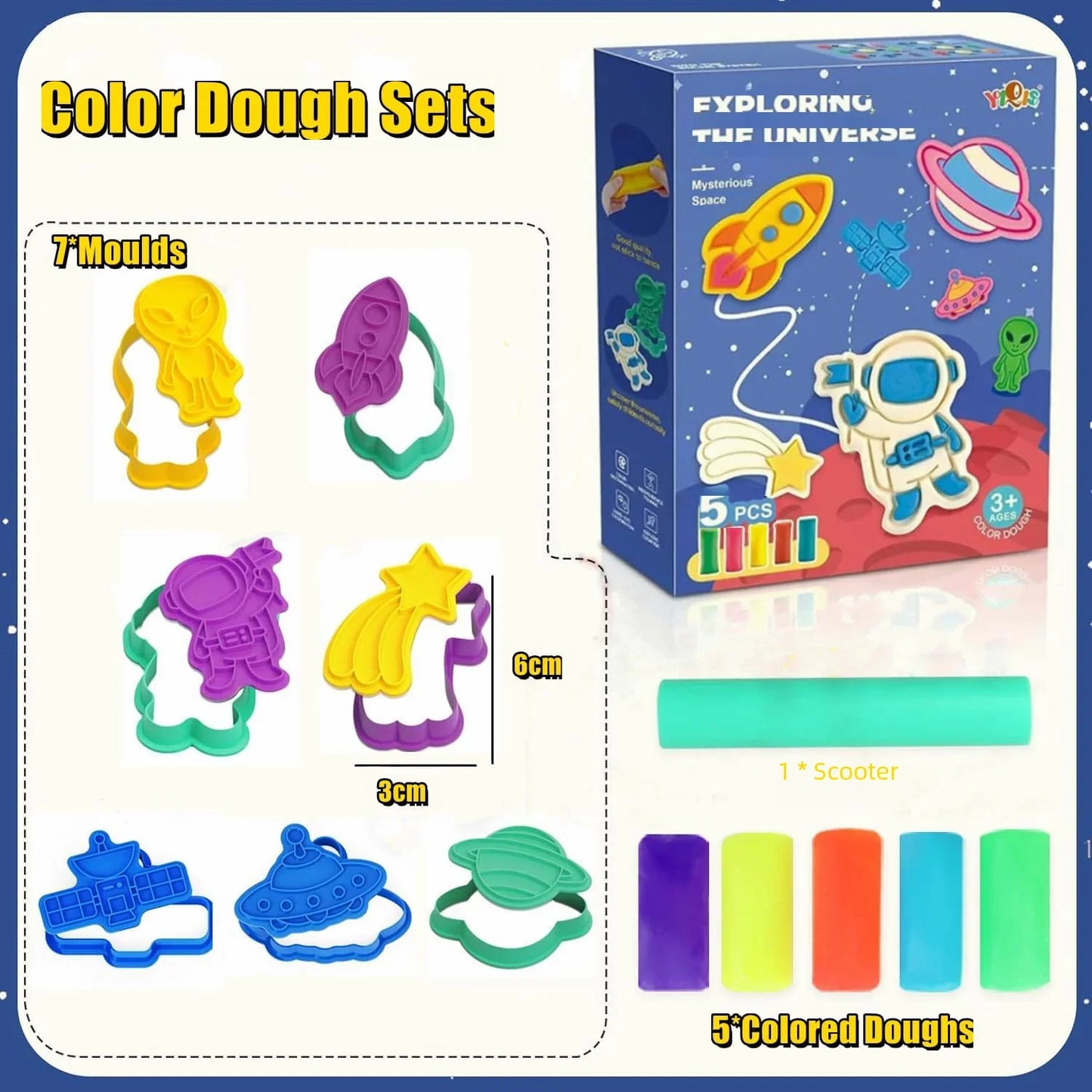 Yeahbo Playdough Sets Toys for Kids 2 3 4 5 Years, Play Dough Tools Plasticine for Children, Playdough Accessories 8 Space Mold
