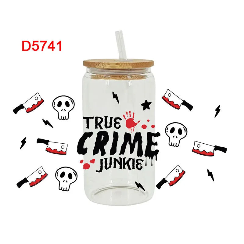 UV DTF Transfers Stickers, 16oz, Cup Wraps, Spooky Season, Halloween Printed for DIY Glass, Ceramic Metal Leather, Etc. D5736