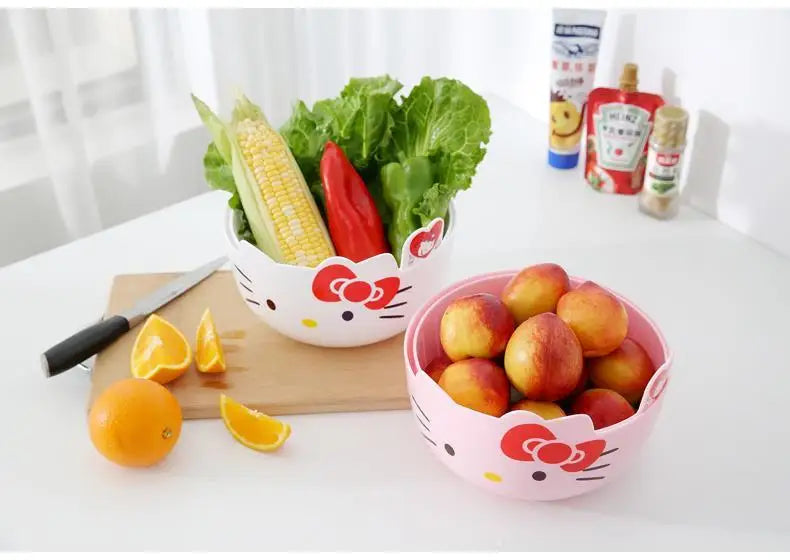 Hello Kitty Fruit Tray Vegetable Basket  Household Use Double Kitchen Storage Basketful Convenient Fruit Dish Kitchen Supplies