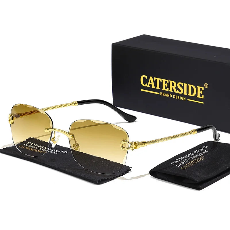 CATERSIDE Retro Fashion Sunglasses Women Men Brand Designer Rimless Gradient Sun Glasses Shades Cutting Lens Ladies Eyeglasses