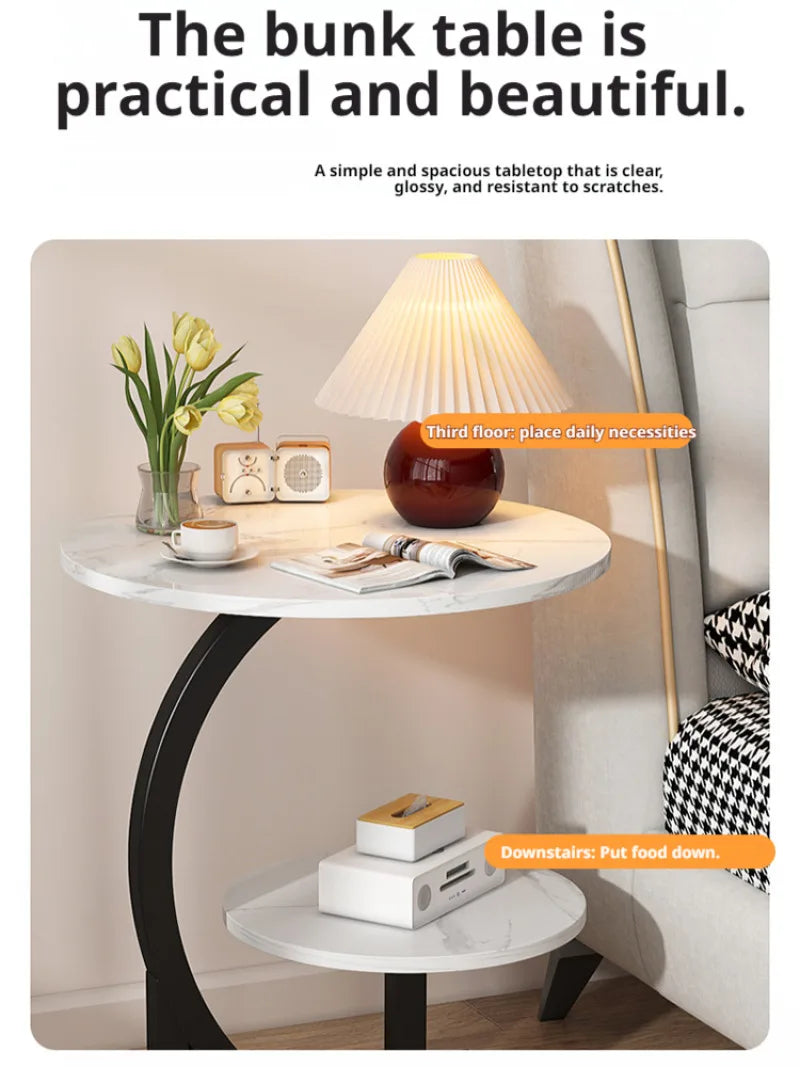 Household Mini Coffee Table Light Luxury Movable 2layer Sofa Side Table Bedside Storage Shelf Balcony Coffee Table Shelves