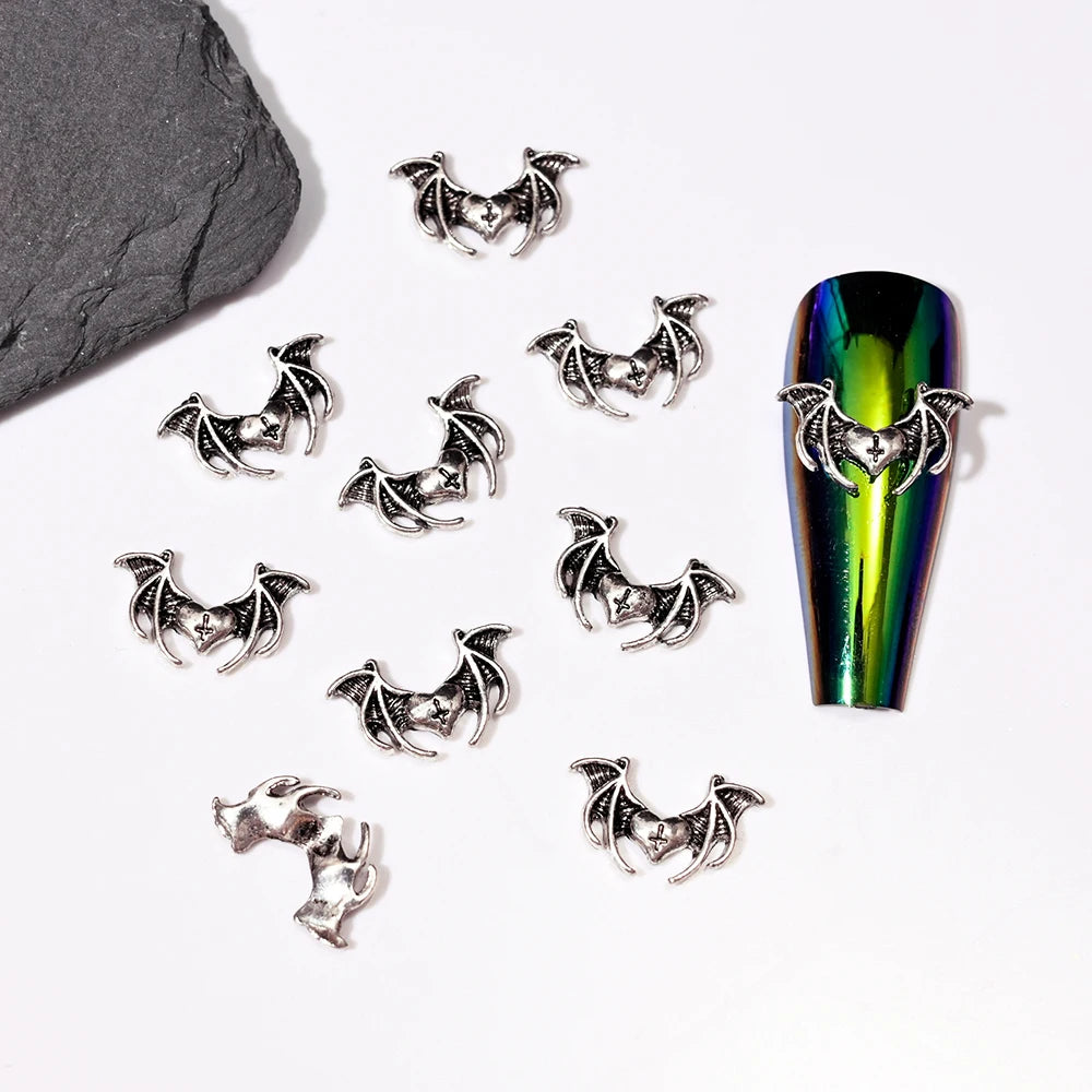 10pcs Bone Skeleton Halloween Nail Charms Scary Decoration Nail DIY 2023 Skull Cross Halloween Metal Nail Art Parts Gems