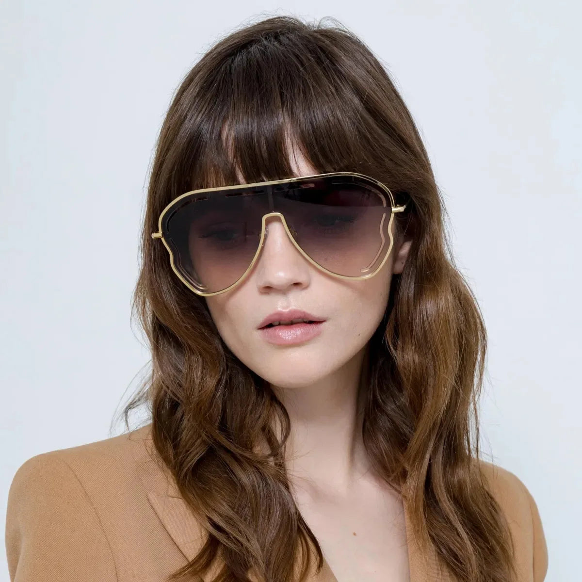 Oversized Hollow One-Piece Sunglasses Women Big Frame 2024 Luxury Brand Special-Shaped Sun Glasses For Ladies Eyewear Shades