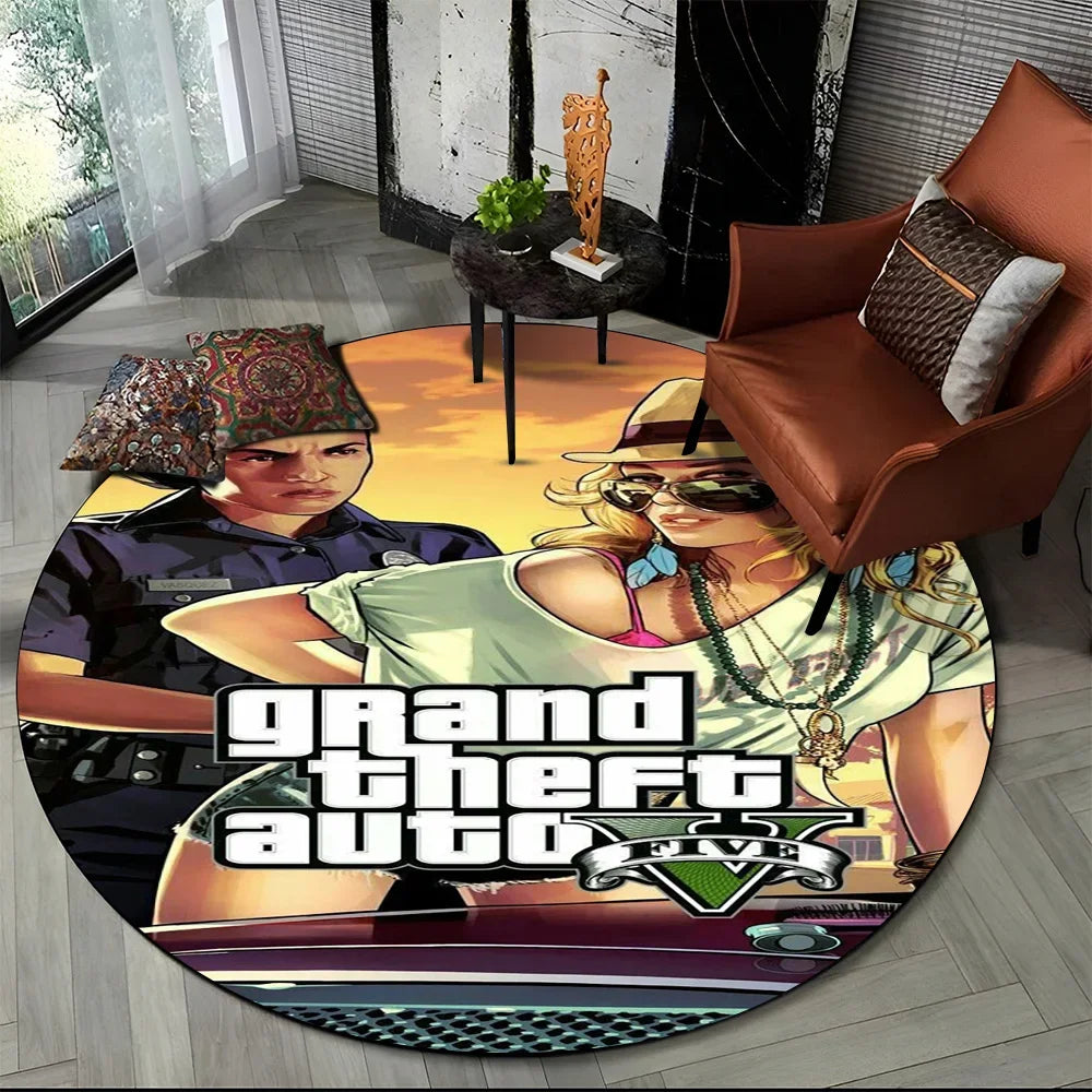 Grand Theft Auto Games GTA  Gamer Round Carpet Rug for Living Room Bedroom Child Playroom Decor,Pet Area Rug Non-slip Floor Mat