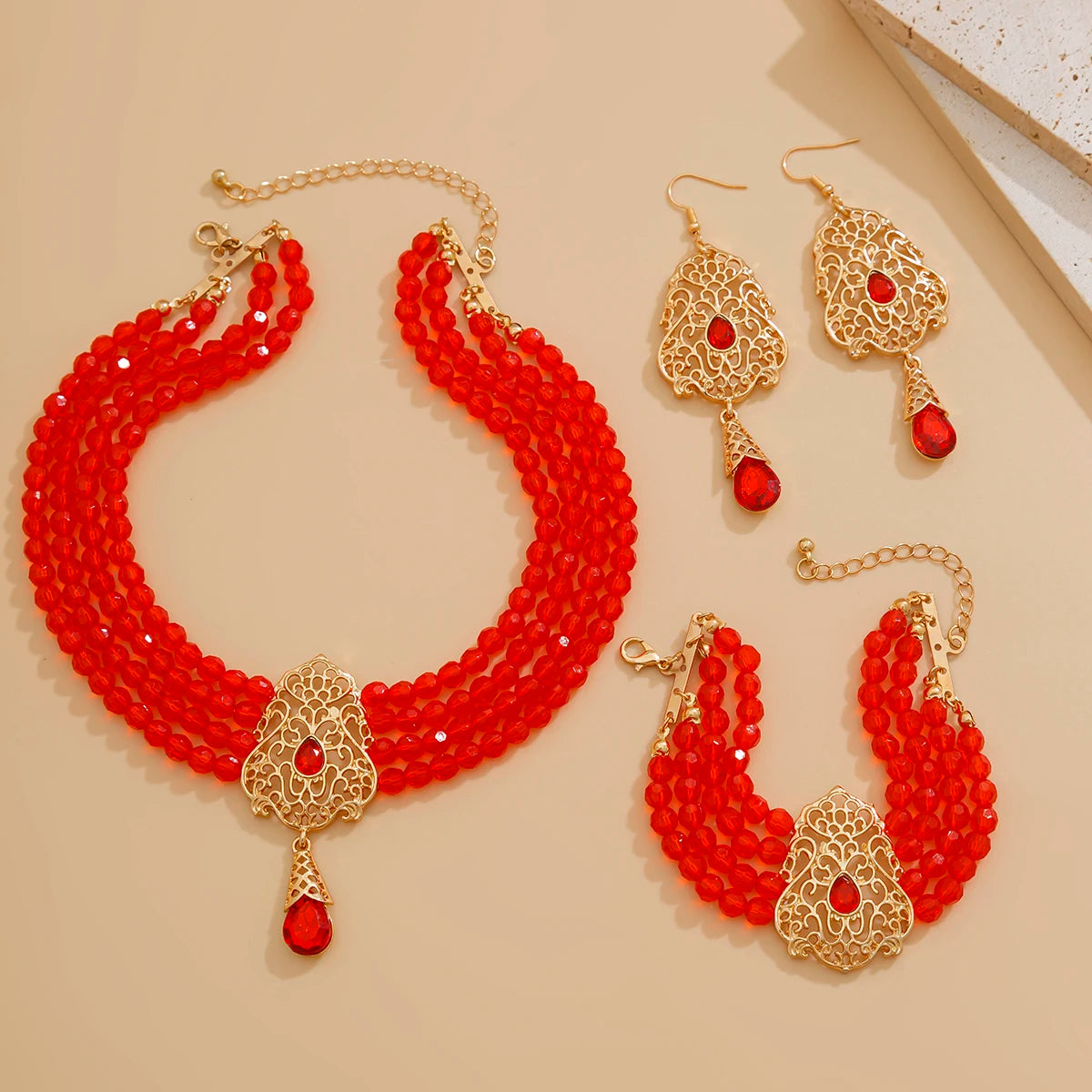 Ingemark Goth Multilayer Crystal Chain Necklace Bracelet Drop Earrings for Women Temperament Jewelry Set Halloween Accessories