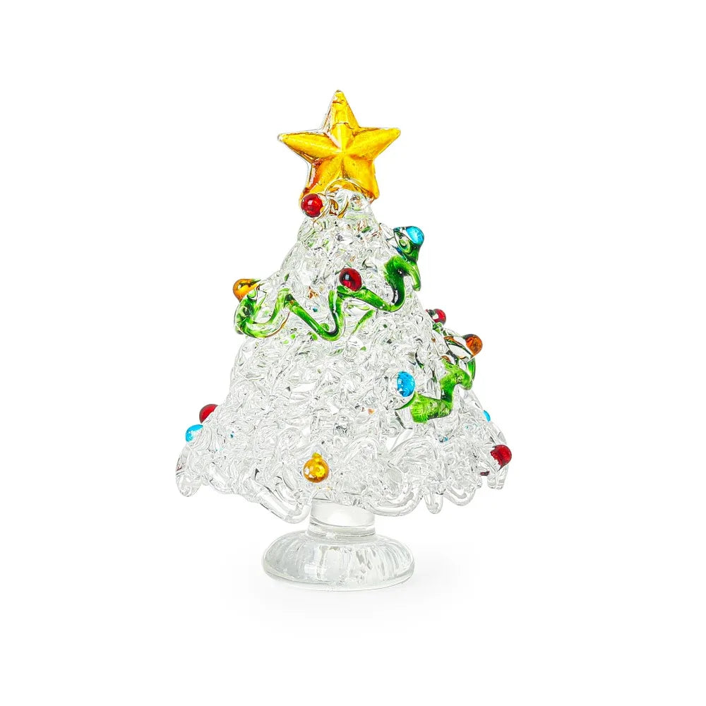 Glass Crystals Christmas Tree Figurine Statue Mini Christmas Tree Miniature Table Ornaments Handmade Crystals Ornaments