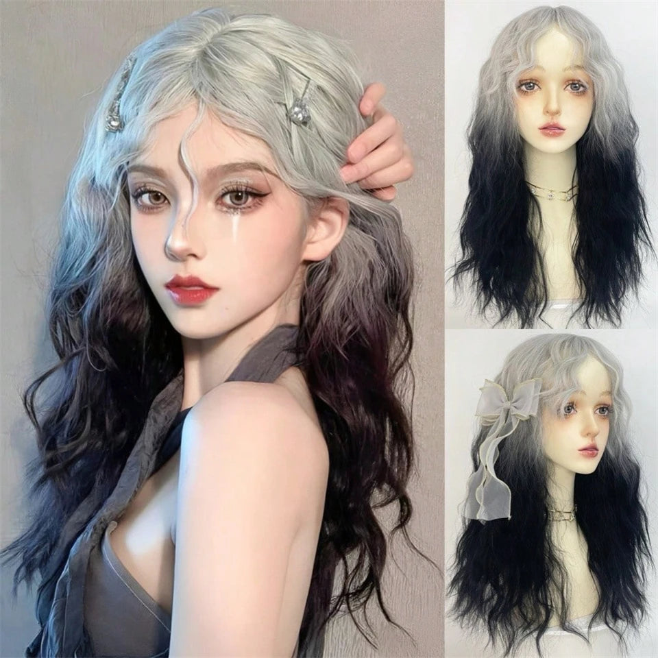 Synthetic Short Lolita Cosplay Christmas Halloween Bob Brown Blonde LM Wig With Long Curly Ponytail Natural Fake Hair for Women