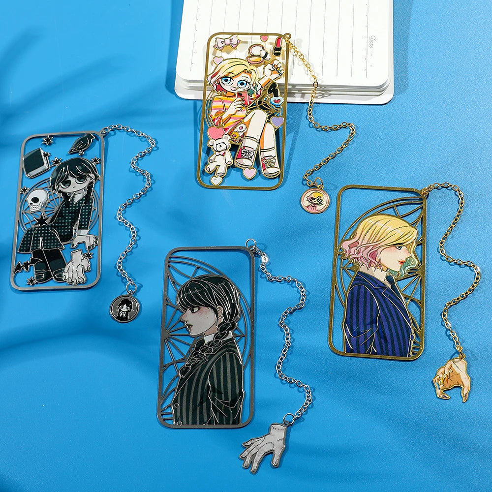 Punk Movie Wednesday Stainless Steel Bookmark Hollow Out Cartoon Halloween Reading Metal Bookmark Stationery Gifts for Men Women