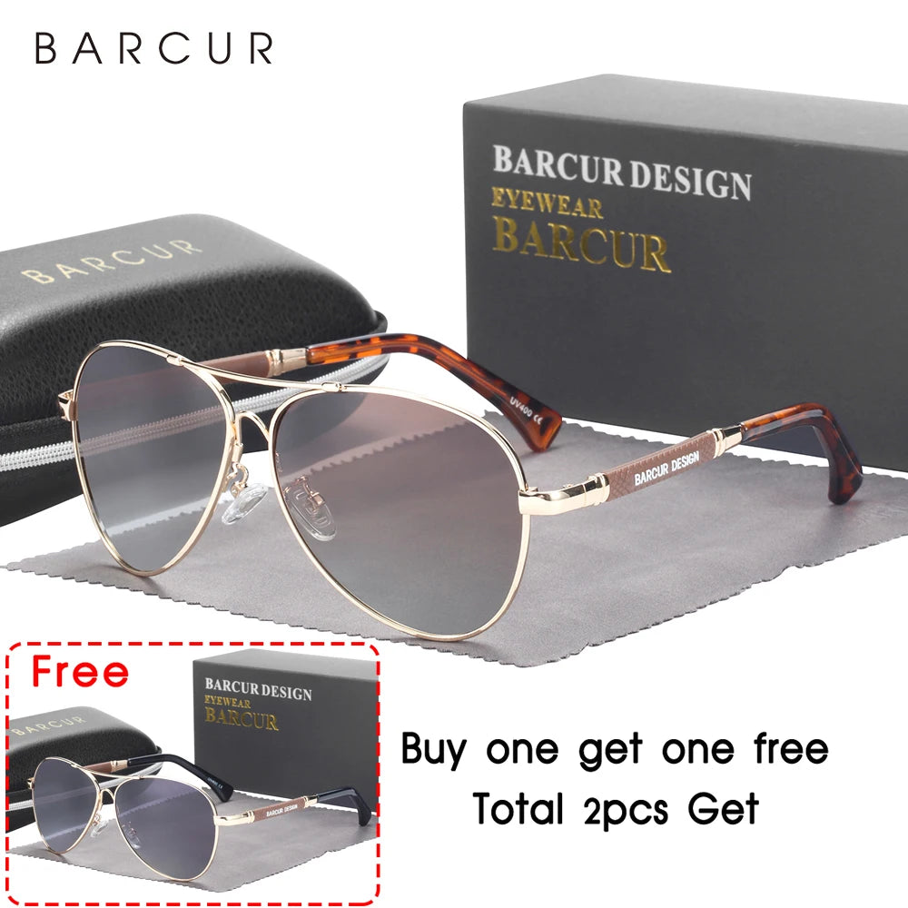 BARCUR Design Memery Frame Sunglasses Polarized For Men Sun Glasses Women Pilot Gradient Lens Eyewear Mirror Shades