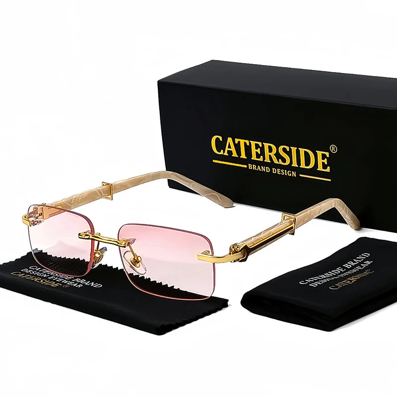 Caterside Small Square Rimless Sunglasses Men Luxury Brand Designer Classic Rectangle Sun Glasses Male UV400