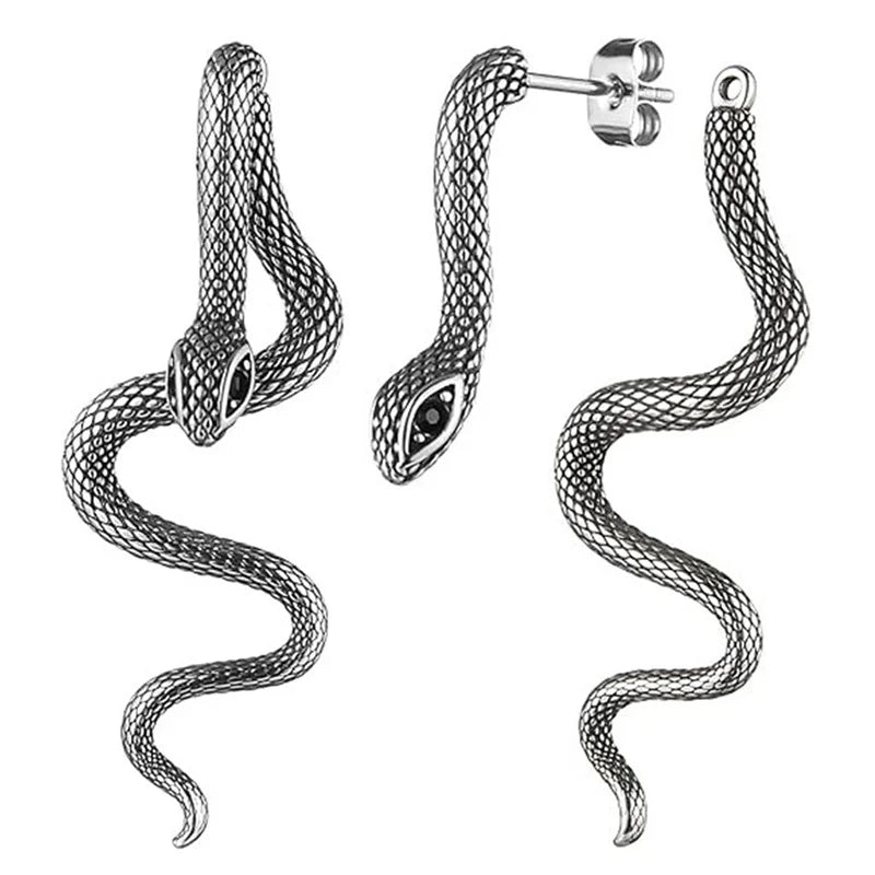 1Pair Gothic Snake Long Earrings For Women Girls Hip Hop Punk Detachable Snake Earrings Jewelry Accessories Halloween Gifts