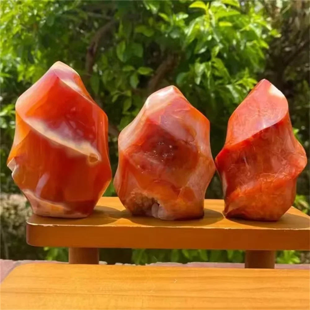 Natural Crystal Red Agate Torch Carnelian Flame Quartz Carving Ornament Gemstone Crafts Mineral Free Healing Reiki Decor